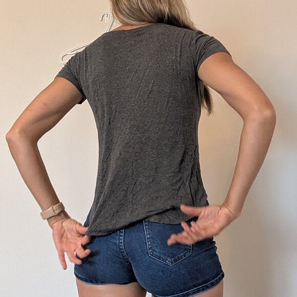 Dynamite, v-neck, short sleeve, tee, dark grey, loose fit, size small - Picture 9 of 9